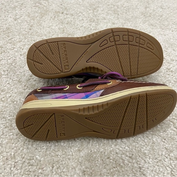 Sperry Women’s Bluefish 5M Purple Plaid 2-Eye Boat Shoe Top Sider Brown Leather, - Picture 5 of 16